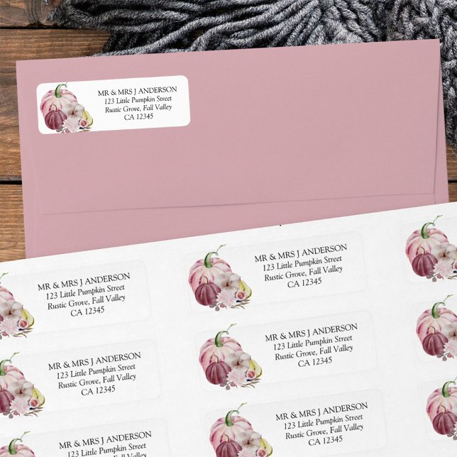 Fall Pumpkin Rustic Rosa Watercolor Returadress Etikett (Fall address labels from my Little Pumpkin collection)