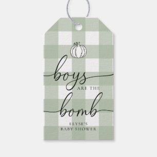 Fall Pumpkin Sage Grönt Gingham Bath Bomb Favor Presentetikett