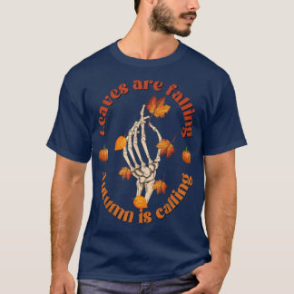 Fall Pumpkin Skeleton Löv sjunker hösten är T Shirt