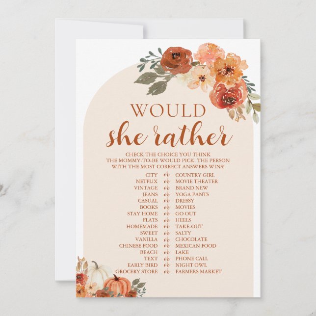 Fall Pumpkin, skulle hon hellre se babykläder i sp Inbjudningar (Framsida)