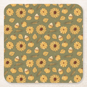 Fall Pumpkin Spice Halloween Thanksgiving Harvest Underlägg Papper Kvadrat