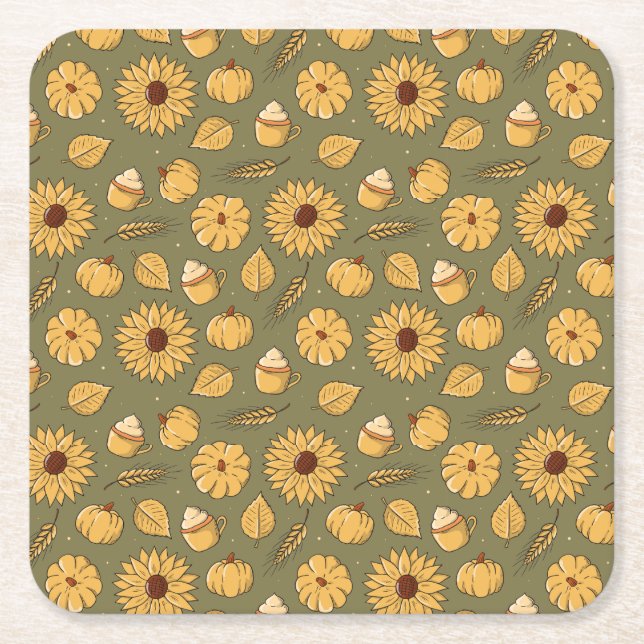 Fall Pumpkin Spice Halloween Thanksgiving Harvest Underlägg Papper Kvadrat (Framsidan)
