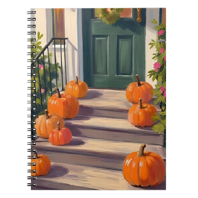Fall Pumpkin Stoop | Autumn Thanksgiving Painted Anteckningsbok (Framsidan)