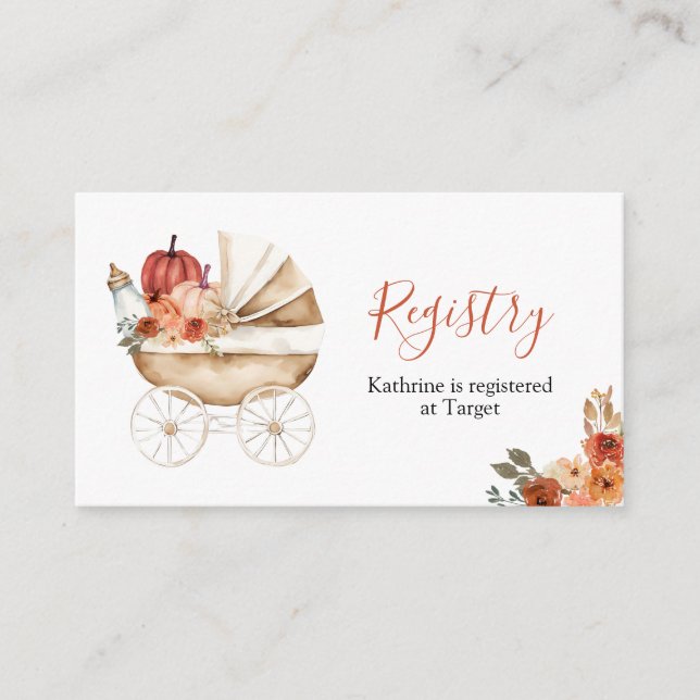 Fall Pumpkin Stroller Floral Baby Shower Registry Tilläggskort (Framsida)