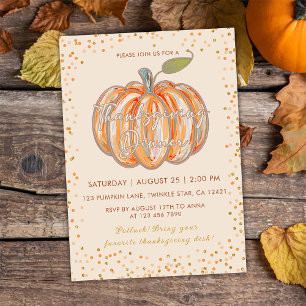Fall Pumpkin Thanksgiving Middag Party Inbjudningar
