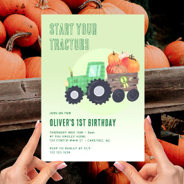 Fall Pumpkin Tractor 1st Birthday Inbjudningar