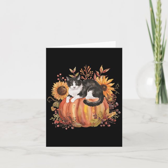 Fall Pumpkin Tuxedo Cat Solros Thanksgiving Sok Kort (Framsida)