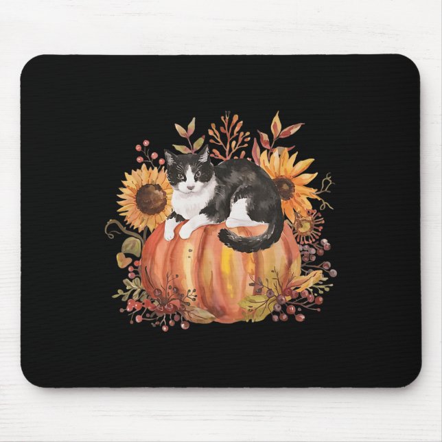 Fall Pumpkin Tuxedo Cat Solros Thanksgiving Sok Musmatta (Framsidan)