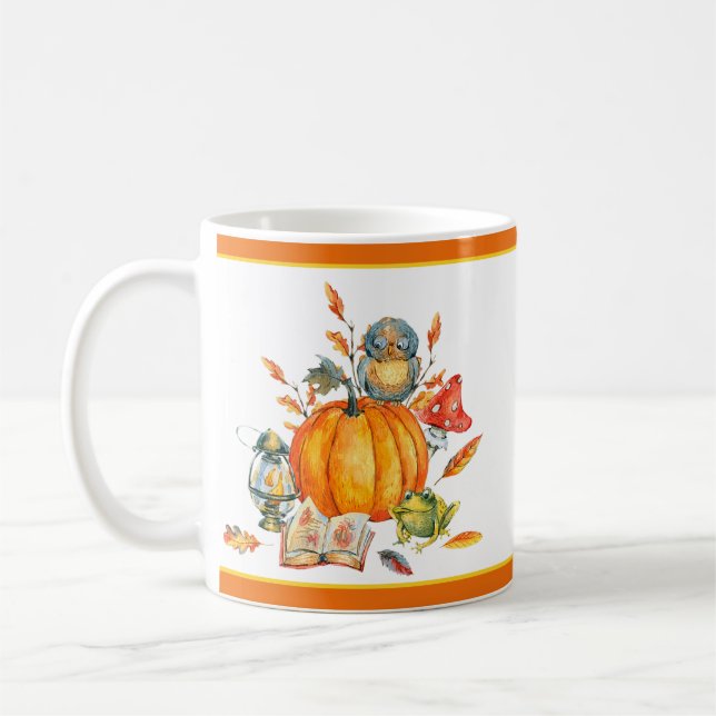Fall Pumpkin uggla och groda Kaffemugg (Vänster)