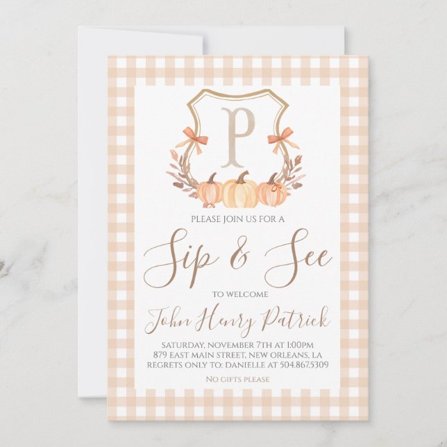 Fall Pumpkin Vapensköld Sip & Se inbjudan (Framsida)