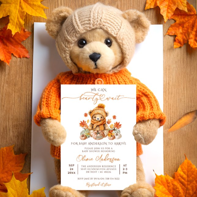 Fall Pumpkin vi kan bearly Wait Baby Shower Inbjudningar (Skapare uppladdad)