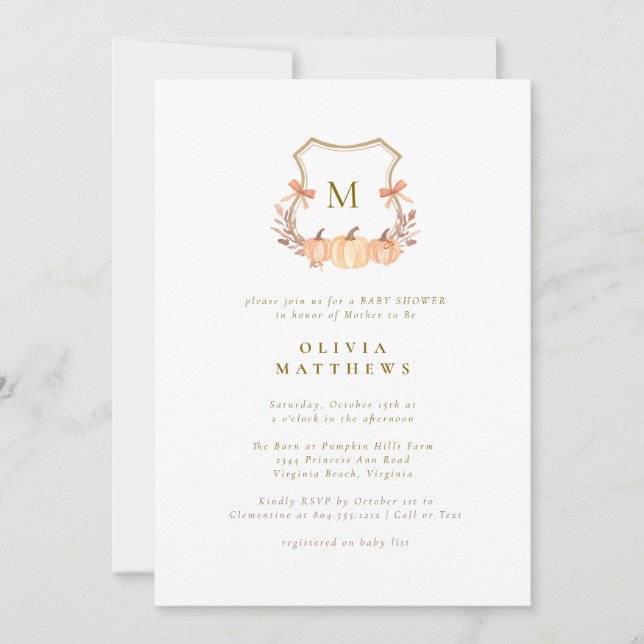 Fall Pumpkin Watercolor Coquette Bows Baby Shower Inbjudningar (Framsida)