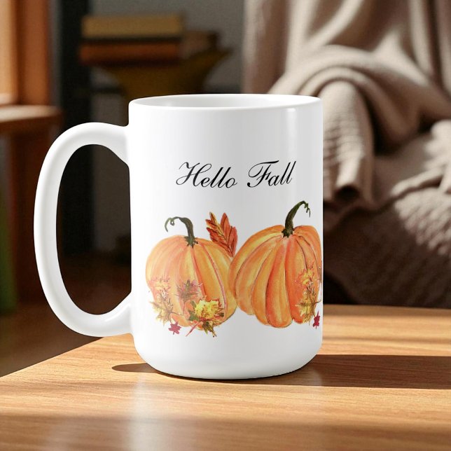 Fall Pumpkin Watercolor Höst löv Kaffemugg (Skapare uppladdad)