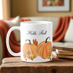 Fall Pumpkin Watercolor Höst löv Kaffemugg