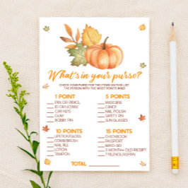 Fall Pumpkin What's in Purse Baby Shower Game Brevpapper