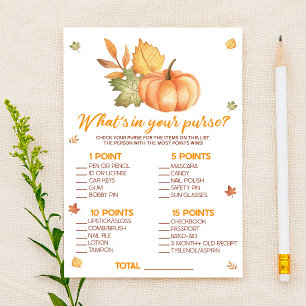 Fall Pumpkin What's in Purse Baby Shower Game Brevpapper