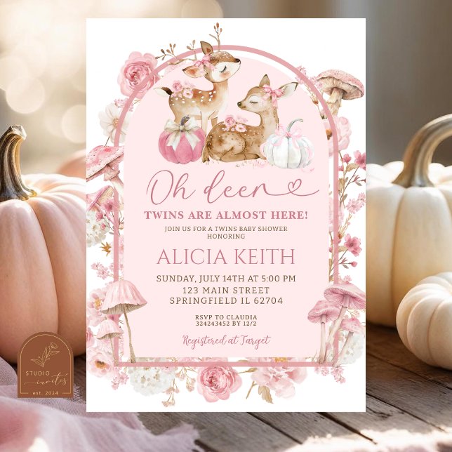 Fall Pumpkin White and Rosa Twillingars Baby Showe Inbjudningar (Skapare uppladdad)