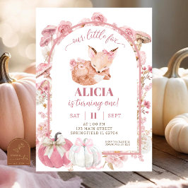 Fall Pumpkin White och Rosa Fox Girl Birthday Inbjudningar