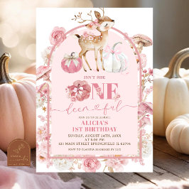 Fall Pumpkin White och Rosa Onedeerful Birthday Inbjudningar