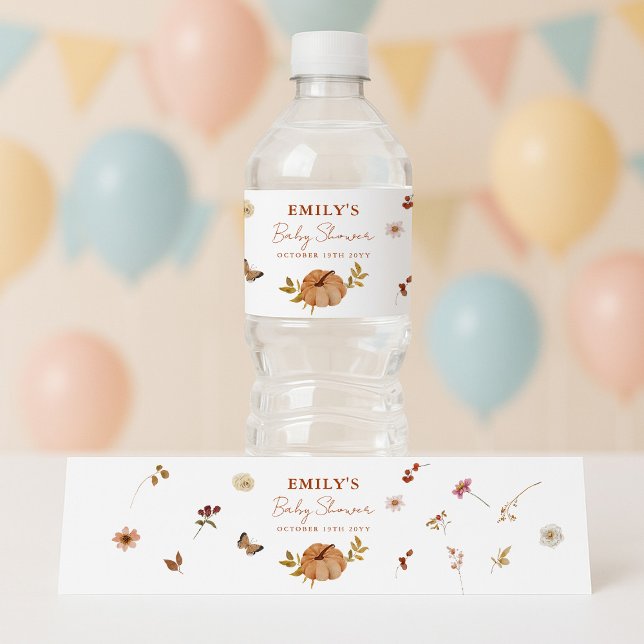 Fall Pumpkin Wildflower Baby Shower Vattenflaskor Etikett (Skapare uppladdad)