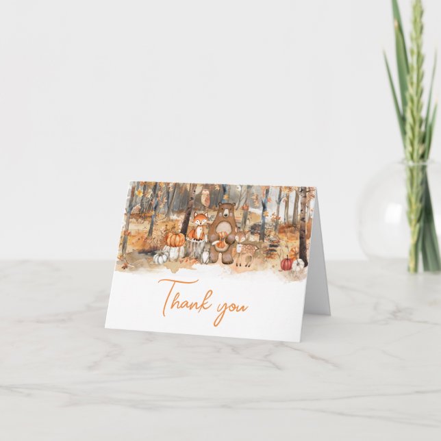 Fall Pumpkin Woodland Animals Baby Shower Tack Kort (Framsida)