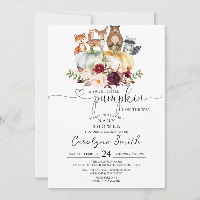 Fall Pumpkin Woodland Baby Shower-inbjudan Inbjudningar (Framsida)