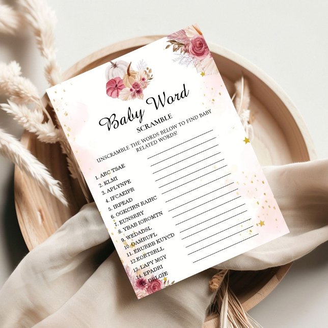 Fall Pumpkin Word Scramble Baby Shower Game Card Inbjudningar (Skapare uppladdad)