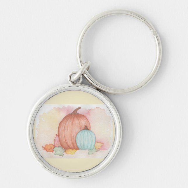 Fall Pumpkins and Löv Rund Silverfärgad Nyckelring (Framsidan)