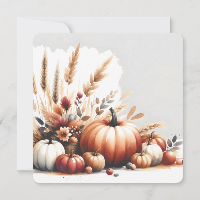 Fall Pumpkins and Wheat Autumn Illustration Inbjudningar (Framsida)