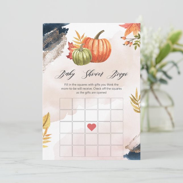 Fall Pumpkins Baby Shower Bingo Game Card Inbjudningar (Stående Fram)