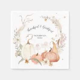 Fall Pumpkins Blommigt Watercolor Thankful Gratful Pappersservett