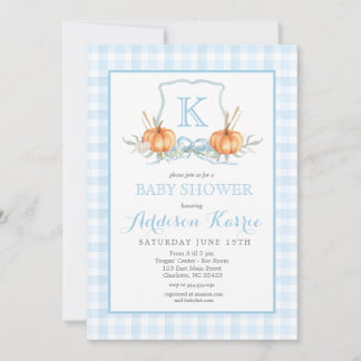 Fall Pumpkins Gingham Crest Bebis Bebisfest Inbjud Inbjudningar