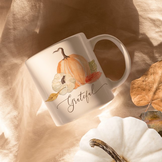 Fall Pumpkins Gratful Watercolor Höst löv Kaffemugg (Skapare uppladdad)