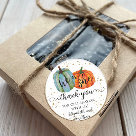 Fall Pumpkins Han eller hon Gender Reveal Tack Runt Klistermärke