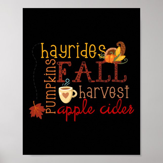 Fall Pumpkins Hayrides Harvest Apples Ciders Autum Poster (Framsidan)
