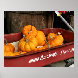 Fall Pumpkins in Old Red Wagon Poster