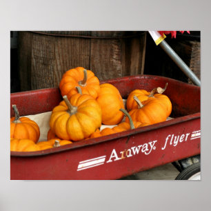 Fall Pumpkins in Old Red Wagon Poster