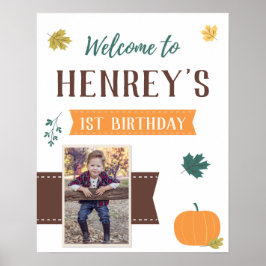 Fall Pumpkins & Löv Photo Birthday Välkomstskylt Poster