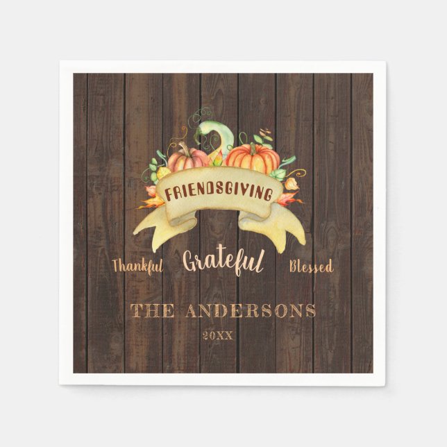 Fall Pumpkins Löv Wood Happy thanksgiving Pappersservett (Framsidan)