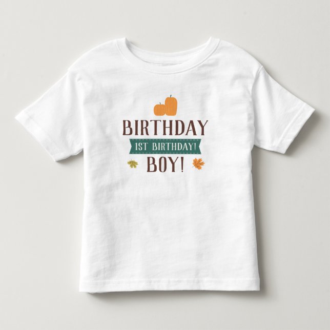 Fall Pumpkins & Lövs Birthday Boy eller Girl T Shirt (Framsida)
