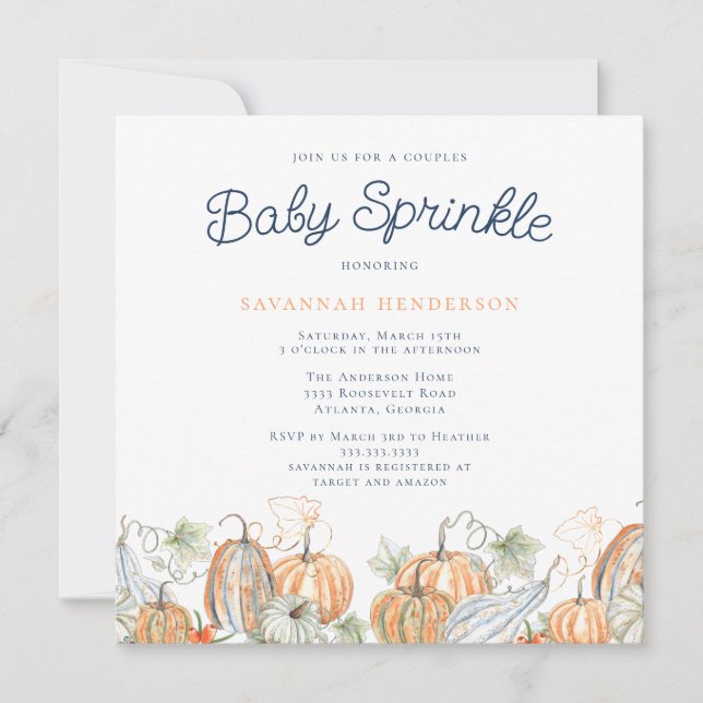 Fall Pumpkins Par Baby Shower Sprinkle Inbjudningar (Framsida)