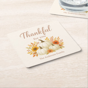 Fall Pumpkins & Sunblommor Elegantens Thanksgivi Underlägg Papper Kvadrat
