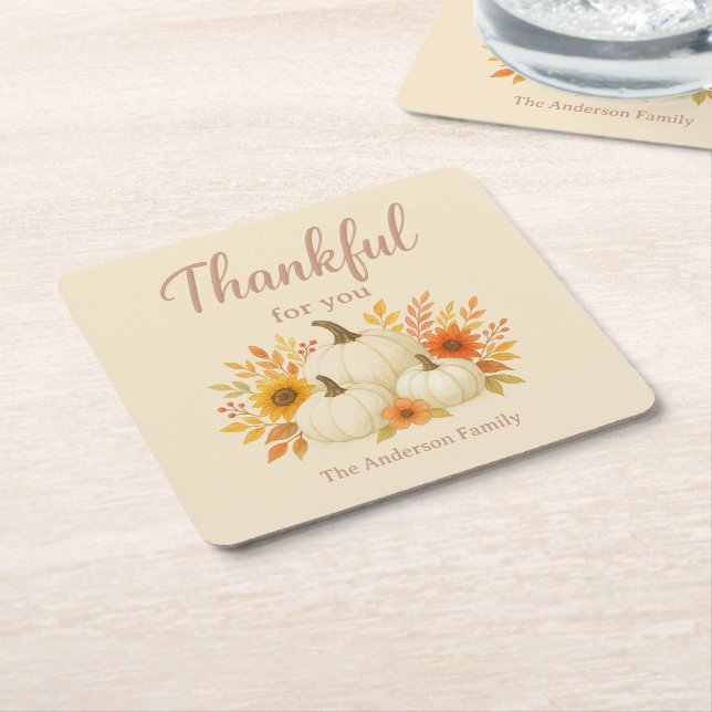 Fall Pumpkins & Sunblommor | Elegantens Thanksgivi Underlägg Papper Kvadrat (Vinklad)