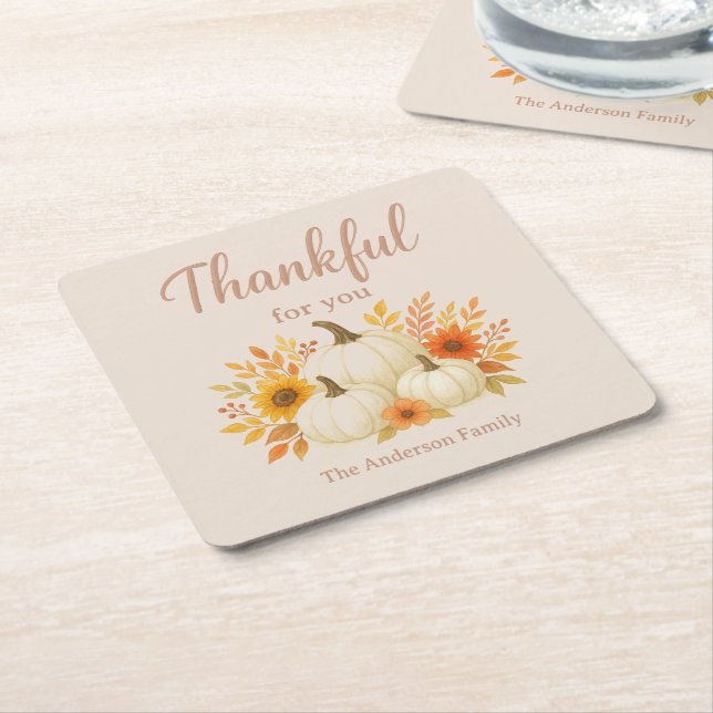 Fall Pumpkins & Sunblommor | Elegantens Thanksgivi Underlägg Papper Kvadrat (Vinklad)