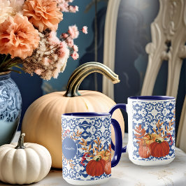 Fall Pumpkins Watercolor Blommigt and Höst löv Mugg