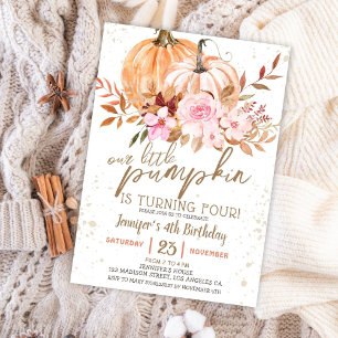 Fall Pumpkins Watercolor Boho Girl 4e födelsedagen Inbjudningar