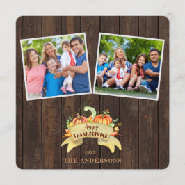 Fall Pumpkins Wooden Photo Happy thanksgiving Inbjudningar