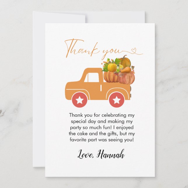 Fall pumpor födelsedagskalenskort tack meddelande (Framsida)