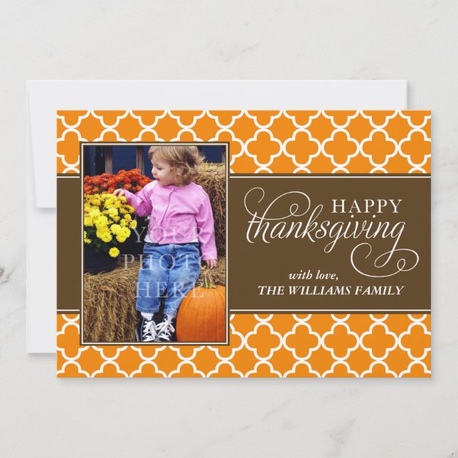 Fall Quatrefoil Mönster Thanksgiving-kort Julkort (Framsida)