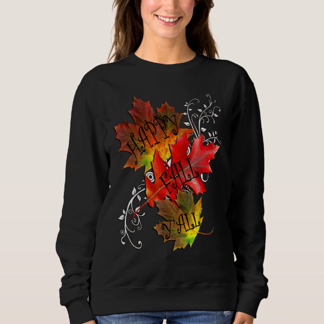 Fall Quote Happy Fall Yall Cute Autumn Leaves T Shirt (Framsida)